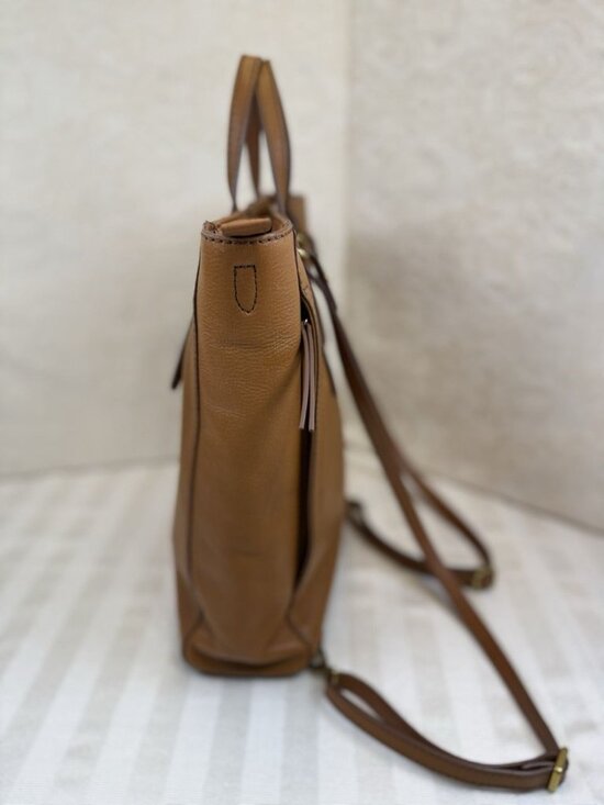 Fossil Brown/Tan Pebbled Leather Tote Bag Camilla Convertible Backpack Purse main image 13